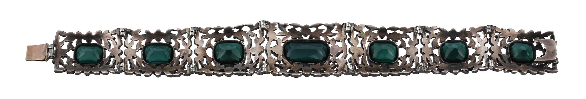 A green tourmaline and diamond bracelet, the graduated pierced floral panels set with lasque cut - Image 2 of 3