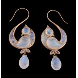 A pair of moonstone ear clips, designed as a stylised bird set throughout with vari cut moonstone,