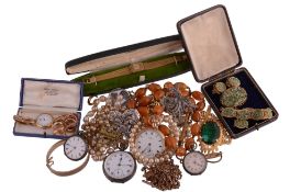 A small collection of jewellery and costume jewellery ; to include a 22 carat gold wedding band;