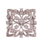 A diamond brooch, the openwork square shaped panel set throughout with brilliant cut diamonds,