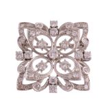 A diamond brooch, the openwork square shaped panel set throughout with brilliant cut diamonds,