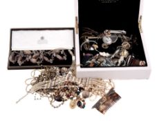 A collection of costume jewellery, to include a silver coloured white paste set pendant with a