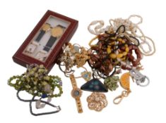 A collection of various costume jewellery and watches , including earrings; brooches; necklaces;