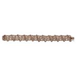 A 9 carat gold textured bracelet , the pierced abstract panels to a concealed clasp stamped A Co,