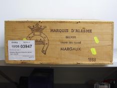 Château Marquis d'Alesme Becker 1989 Margaux 3 dbl mags OWC  Château Marquis d'Alesme Becker 1989