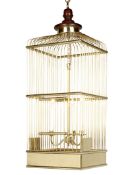 A Brass Bird Cage Lantern England circa 1900, with a central three light candelabra, the top with