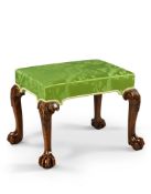 A George II Carved Walnut Stool England circa 1740, the square cabriole legs carved at the knees