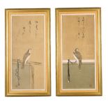 A Pair of Japanese Scroll Paintings of Hawks Japan circa 1880, of Imperial hawks, each depicted upon