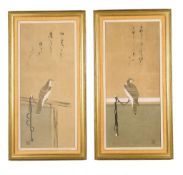 A Pair of Japanese Scroll Paintings of Hawks Japan circa 1880, of Imperial hawks, each depicted upon