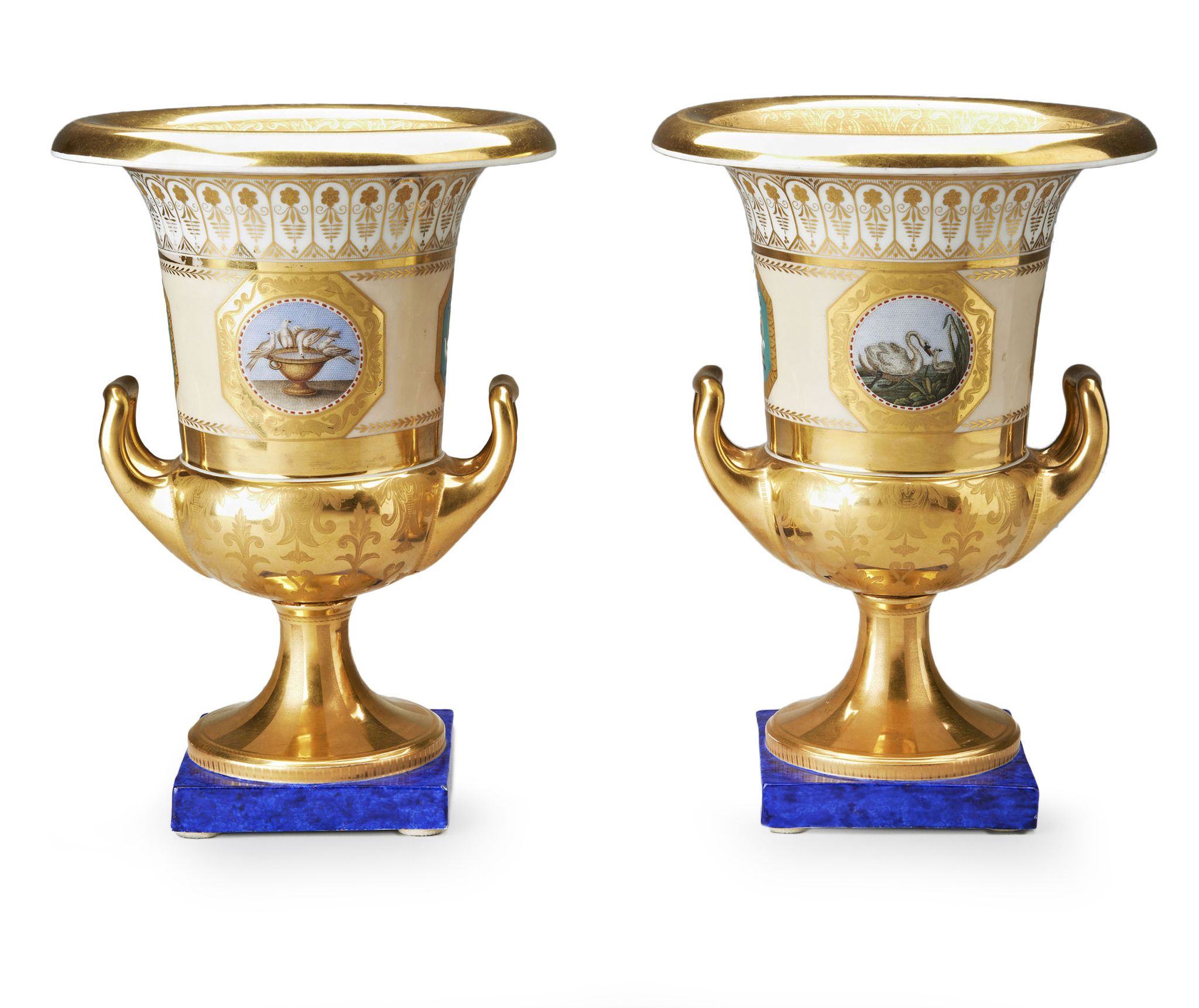 A Pair of Berlin Porcelain Vases Germany circa 1825, each decorated on both sides with circular