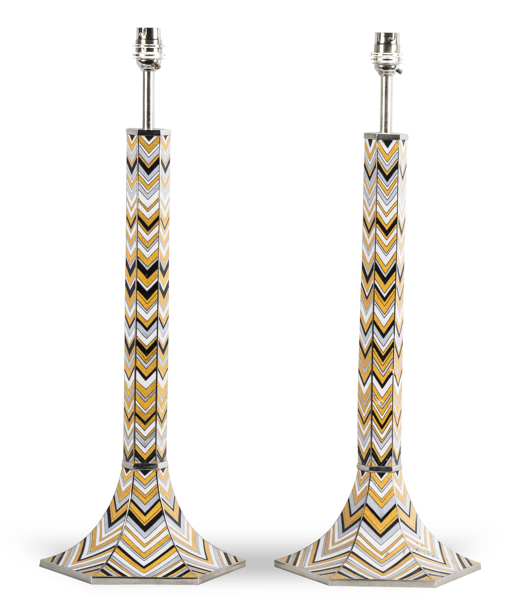 A Pair of Zig Zag Lamps France, circa 2010, the cloissone lamps of hexagonal form ,   18cm wide,