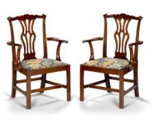 A Pair of Mahogany Armchairs with Needlework Seats England circa 1770, each having a shaped and