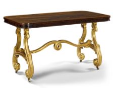 A William IV Rosewood Writing Table England circa 1835, the rectangular top  with  rounded corners