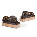 A Pair of Bronze Canova Lions Italy circa 1820, models of the waking and sleeping lion taken from