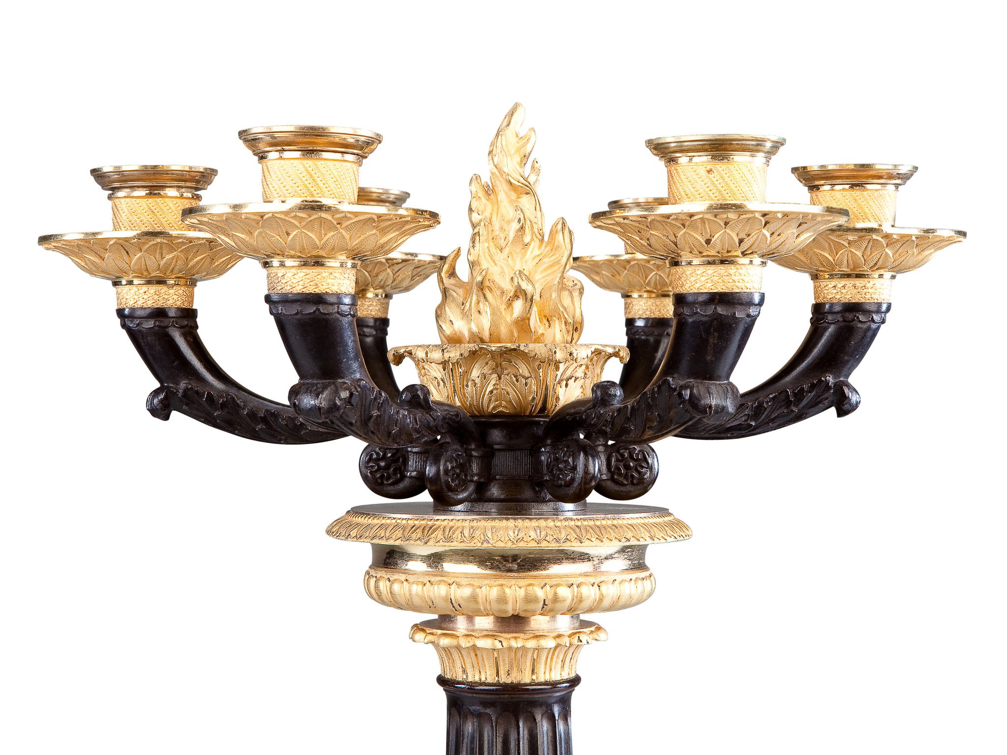 A Pair of Empire Period Marble and Ormolu Candelabra France circa 1810, each taking the form of a
