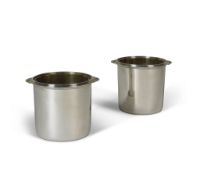 A Pair of Silver Plated Cachepots England circa 1930, of small size with turned upper rim and