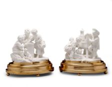 A Pair of Sevres Biscuit Figure Groups France circa 1765, on gilt-brass bases, known as La