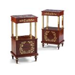 A Pair of Bedside Tables Continental circa 1850, the inset brecchia marble top above a single drawer