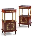 A Pair of Bedside Tables Continental circa 1850, the inset brecchia marble top above a single drawer