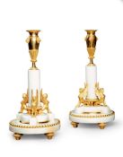 A Pair of Empire Period Swedish Marble Candlesticks Sweden circa 1790, each takes the form of an