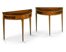 A Pair of Dutch Demi Lune Side Tables Holland circa 1790, the tops and frieze inlaid with an