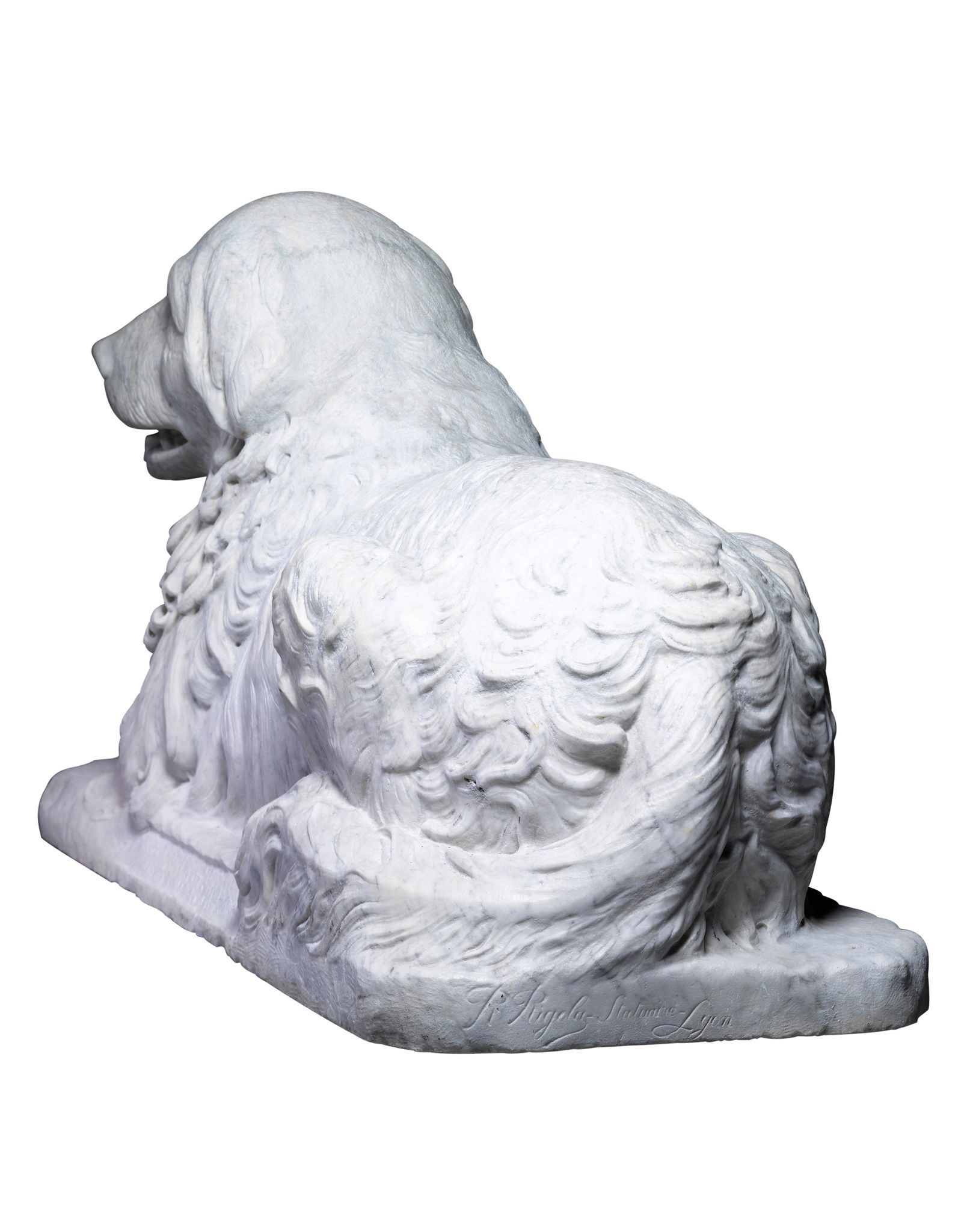 A White Marble Seated Retriever France circa 1890, R. Rigolas statuaire Lyon, shown with his tail - Image 2 of 2
