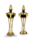 A Pair of Gilt Bronze Atheniennes Sweden circa 1820, the bronze patinated tô le covers are
