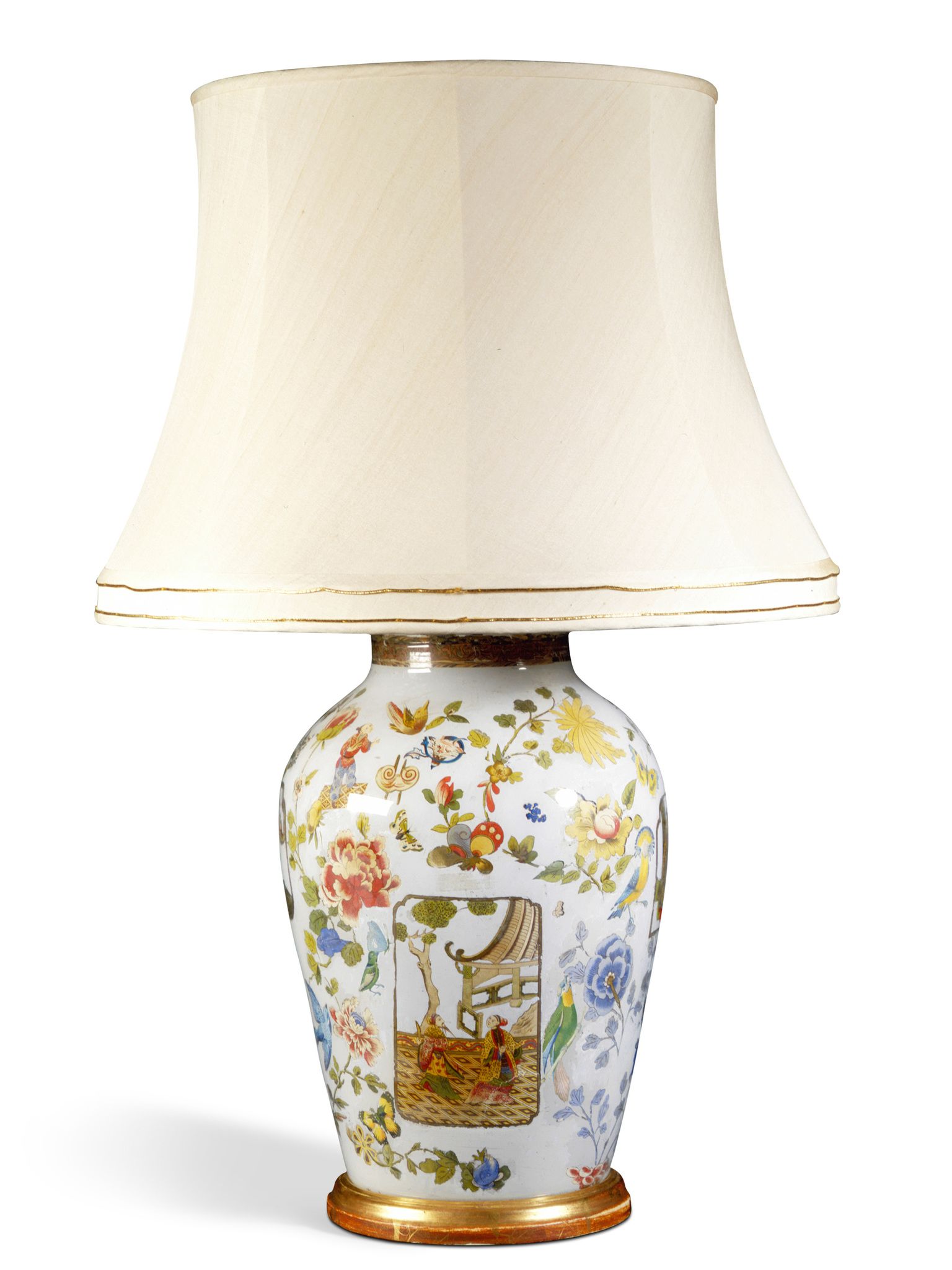 A Decalcomania Vase Mounted as a Lamp England / France circa 1880, of exceptional scale and with