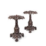 A Pair of Grotto Style Cast Iron Tables France circa 1870, cast in naturalistic detail and in high