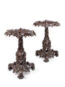 A Pair of Grotto Style Cast Iron Tables France circa 1870, cast in naturalistic detail and in high