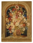 A Berlin Needlework Panel England circa 1880, worked in tent stitch depicting a vase of flowers