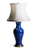 A Single Powder Blue Vase Mounted as a Lamp China circa 1880, of elegant baluster form, mounted as a