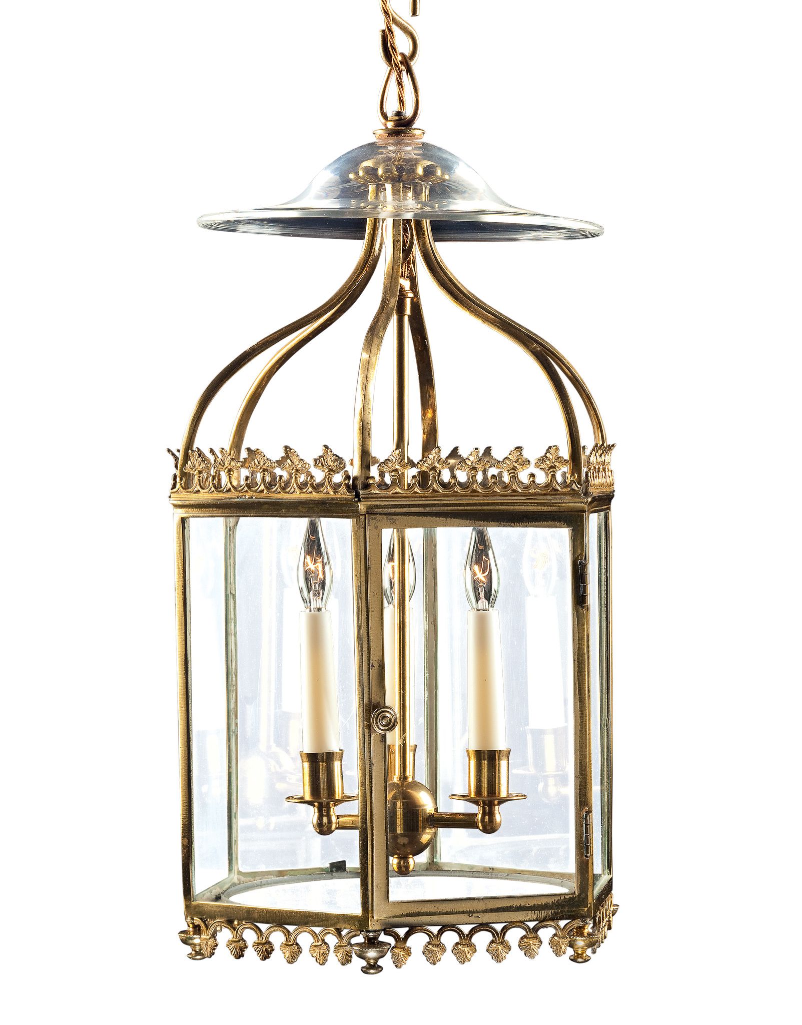 A Small Hexagonal Lantern England circa 1790, with scroll top, each upper and lower edge