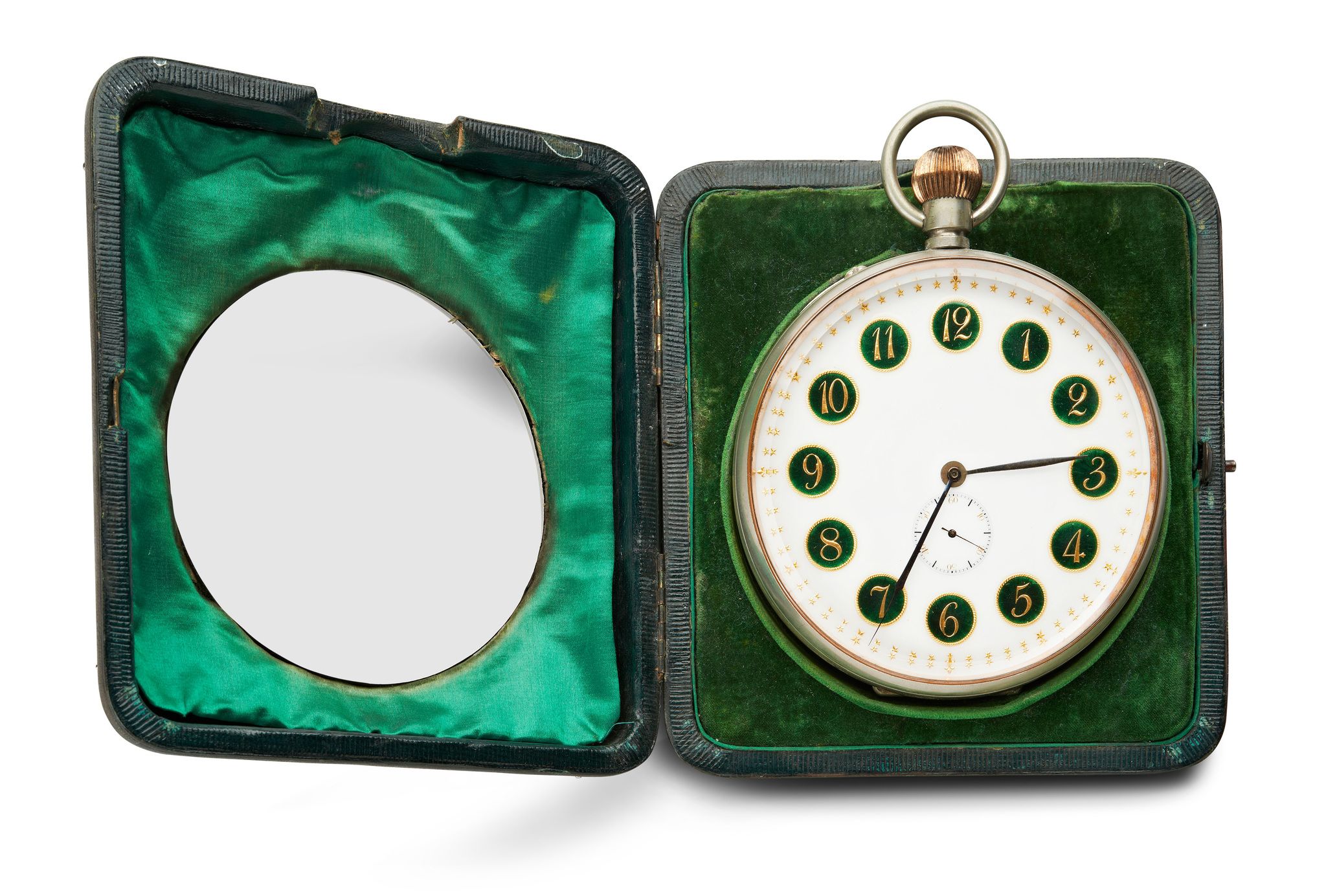 An Enamel Faced Travelling Clock in a Leather and Silver Case England circa 1908, in the form of - Image 2 of 4