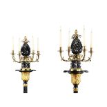 A Pair of Glass and Ormolu Candelabra England circa 1825, the gilt bronze arms attach to a central