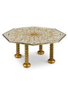 An Octagonal Low Table Italy circa 1820, decorated with gothic foliate scrolls with a monogrammed