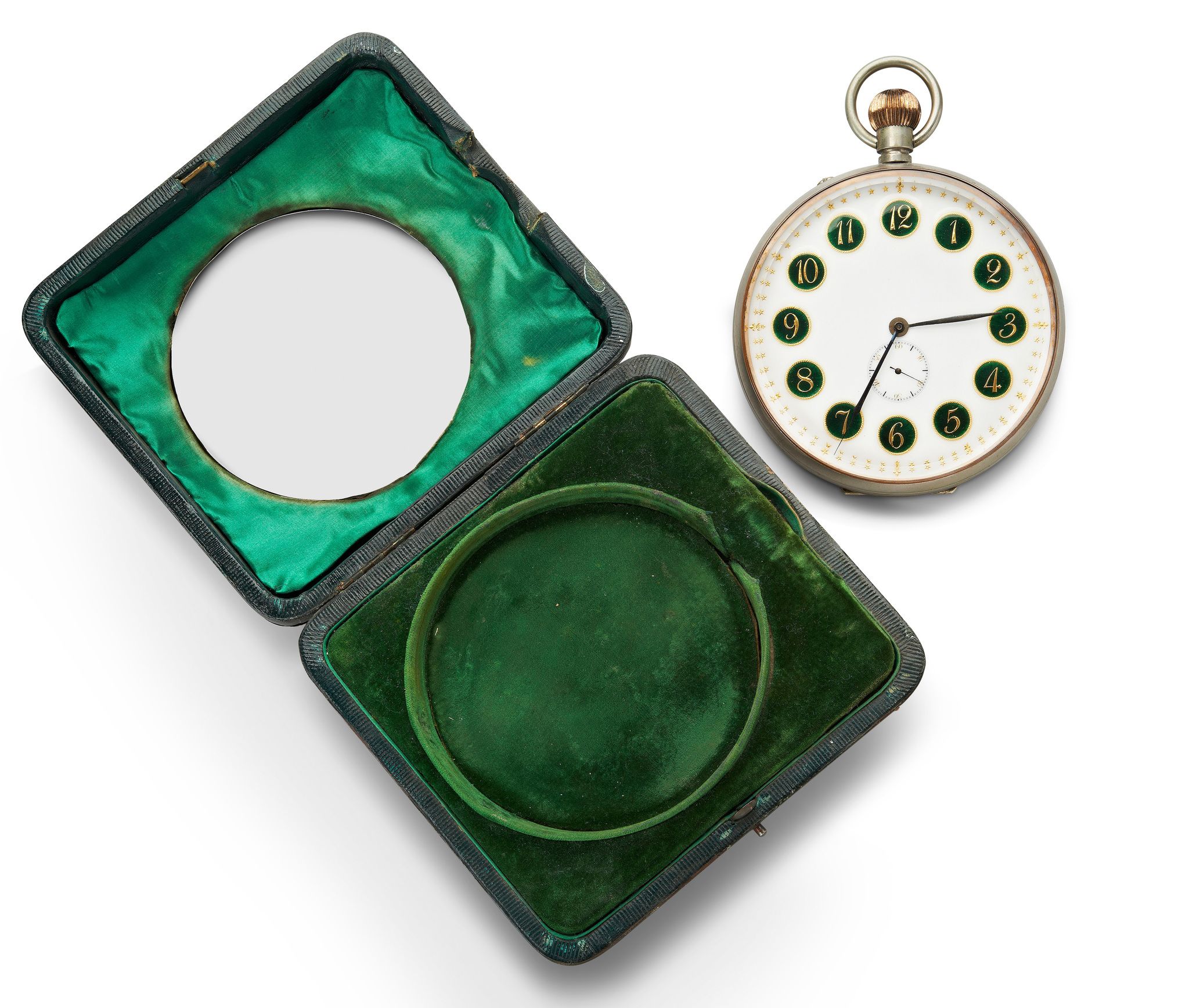 An Enamel Faced Travelling Clock in a Leather and Silver Case England circa 1908, in the form of - Image 3 of 4