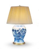 A Blue & White Chinese Vase Now Mounted as a Lamp China circa 1790, of baluster form decorated