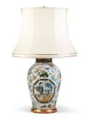 A Decalcomania Vase Mounted as a Lamp England / France circa 1880, of exceptional scale and with