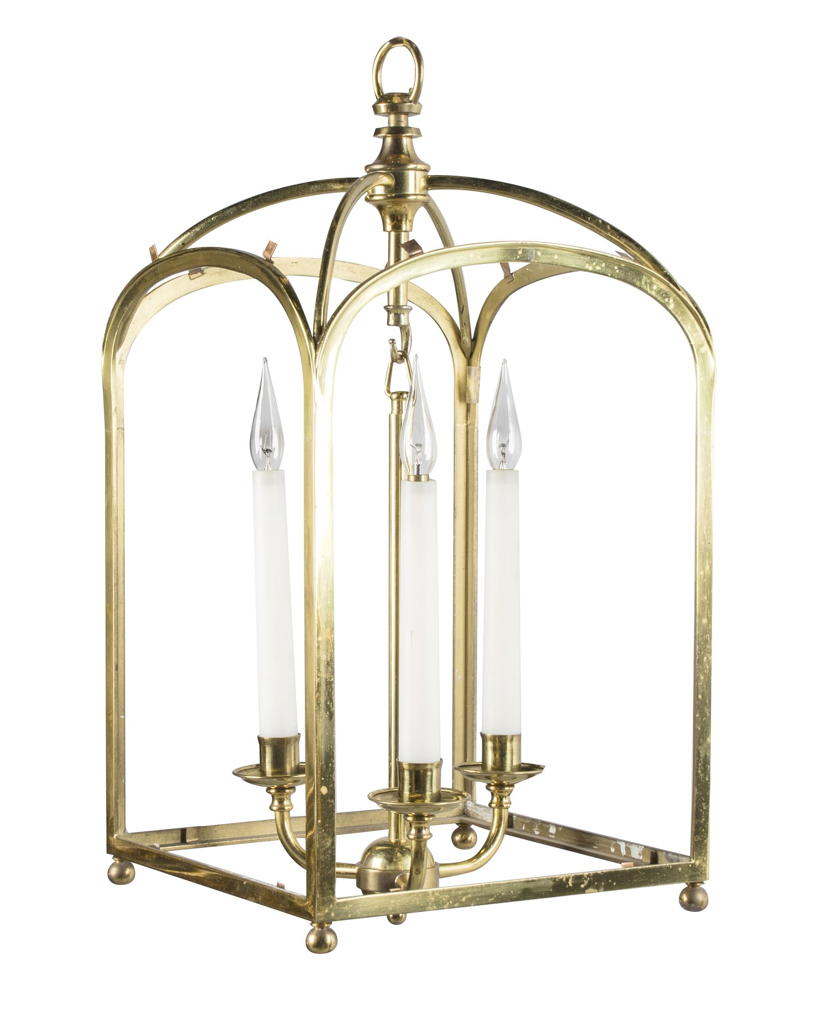 A Modern Small Square  Hall Lantern England circa 2000, with glass smoke cowl and three light candle