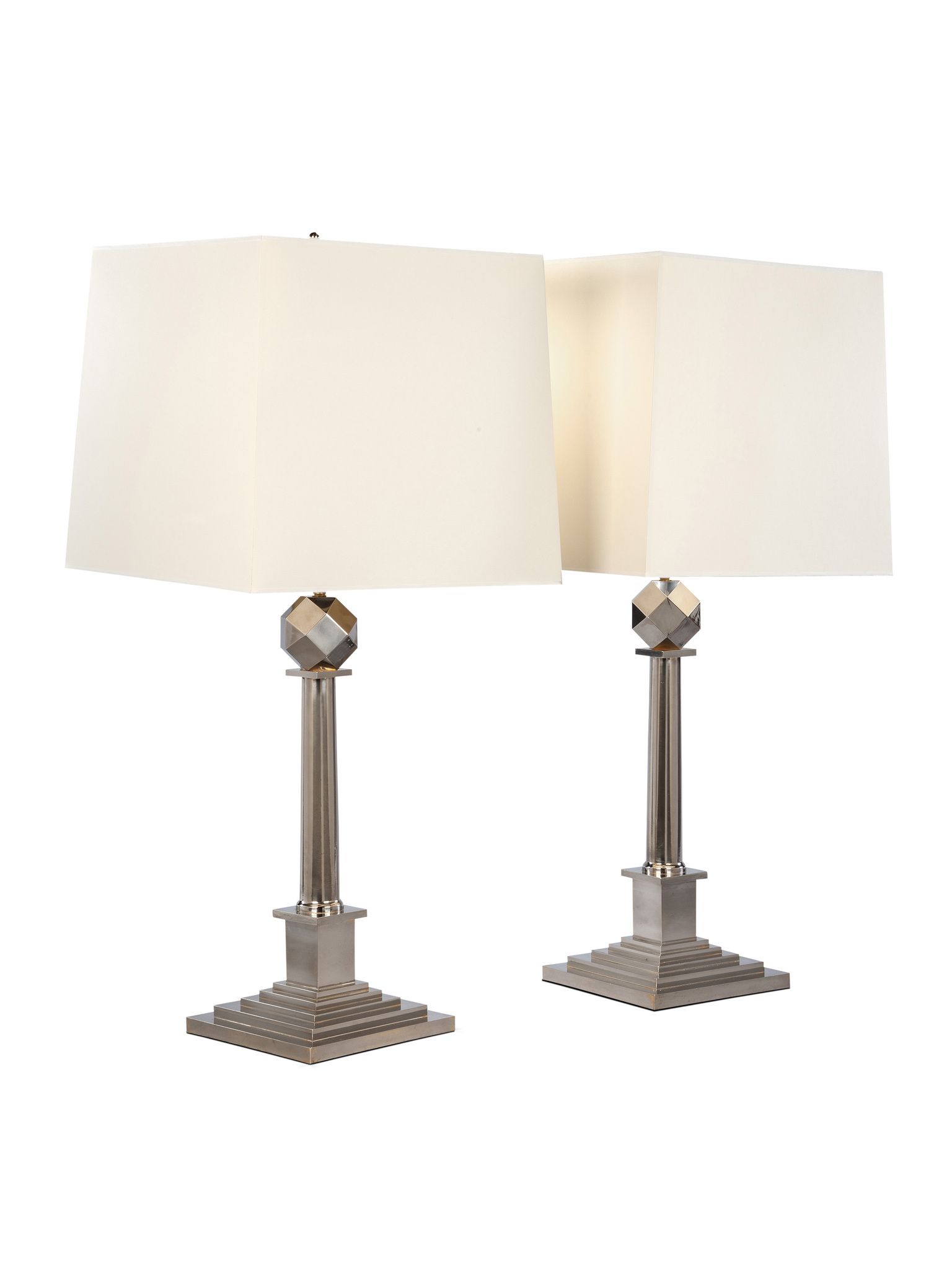 A Pair of Silver Nickel Column Lamps France circa 1880,