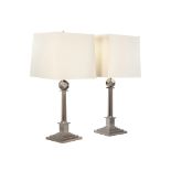 A Pair of Silver Nickel Column Lamps France circa 1880,