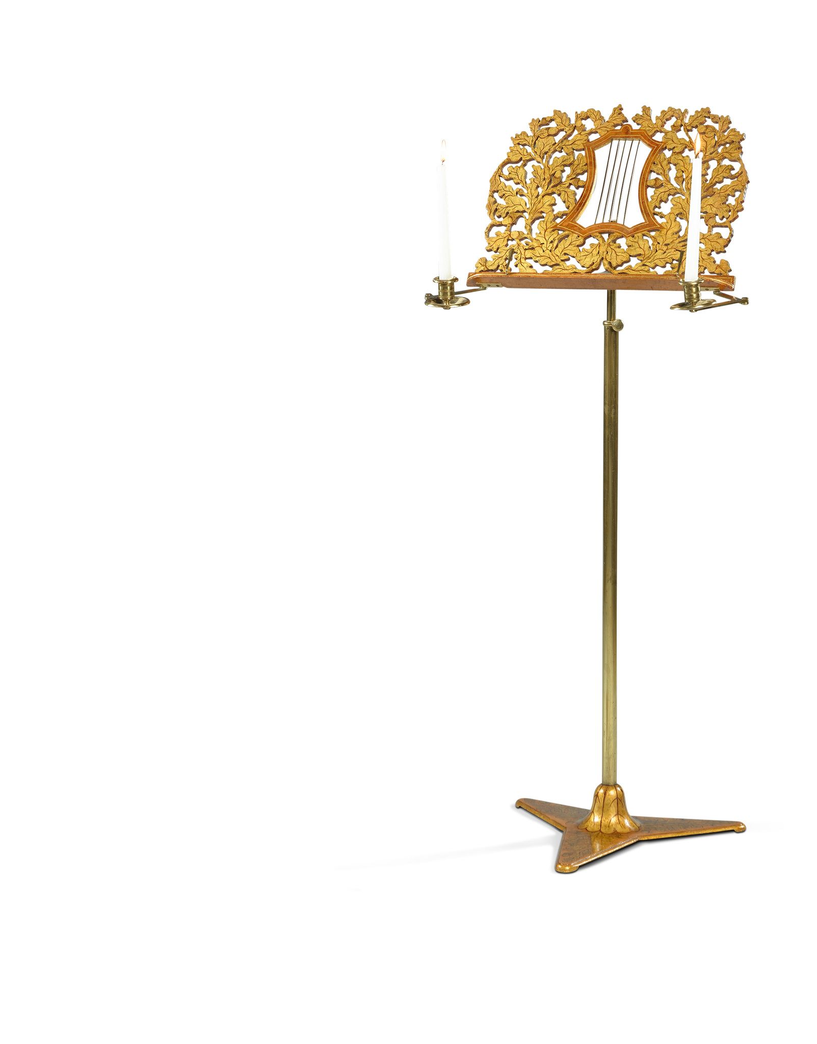 A 19th Century Music Stand England circa 1820, the central stylised lyre surrounded by a pierced