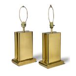 A Pair of Gold Block Lamps Italy circa 1970, the stylised lacquered bronze double pilaster column