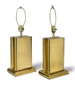 A Pair of Gold Block Lamps Italy circa 1970, the stylised lacquered bronze double pilaster column