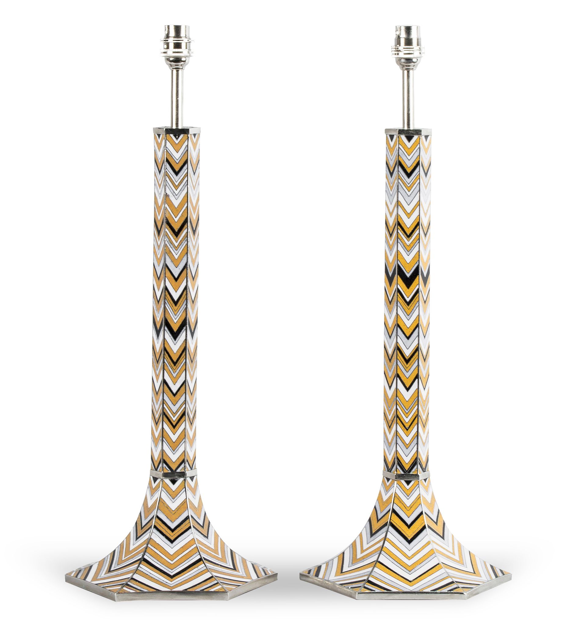 A Pair of Zig Zag Lamps France, circa 2010, the cloissone lamps of hexagonal form ,   18cm wide,