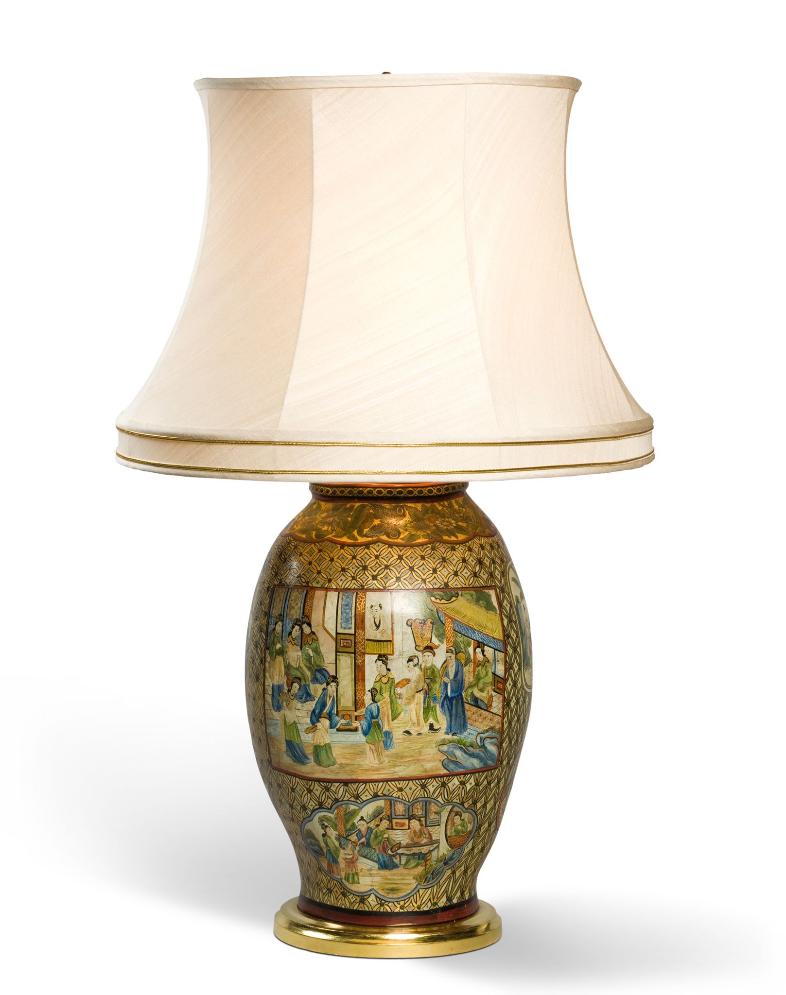 A Chinoiserie Terracotta Vase mounted as a lamp Italy circa 1760, decorated with a gilt lattice