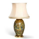 A Chinoiserie Terracotta Vase mounted as a lamp Italy circa 1760, decorated with a gilt lattice