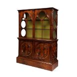 An Unusual 20th Century Mahogany Gothic Display Cabinet. England circa 1840, having glazed lancet