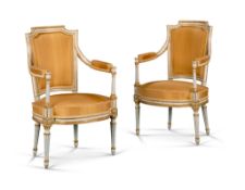 A Pair of Louis XVI Fauteuils France circa 1785, attributed to Claude Sené  II, the backs are